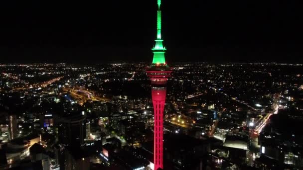 Viaduct Harbour Auckland Nueva Zelanda Diciembre 2019 Emblemático Hito Skytower — Vídeos de Stock