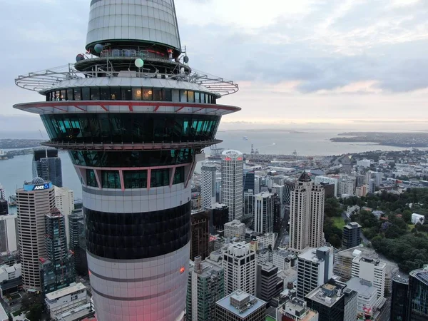 Viaduct Harbour Auckland Nova Zelândia Dezembro 2019 Icônico Marco Skytower — Fotografia de Stock