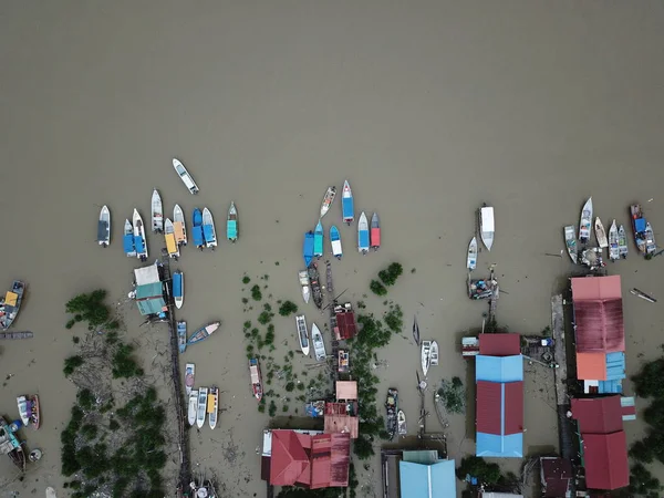 Top View Group Fishing Vessels Boats Port Pier Kuching Sarawak — Stock Photo, Image