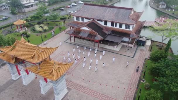 クチン サラワク州 マレーシア 11月22日 サラワク州クチンのソンロードにあるマレーシア 中国友好公園 の動きを練習する高齢者のグループを示すビデオ — ストック動画