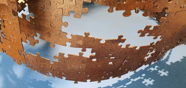 Kuching, Sarawak / Malaysia - January 24, 2020: A collection of 3D Jigsaw Puzzle pieces arranged in creative and artistic way