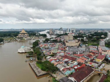 Kuching, Sarawak / Malezya - 8 Mart 2020: Şehrin Tarihi Binaları ve Turist Çekim Alanları