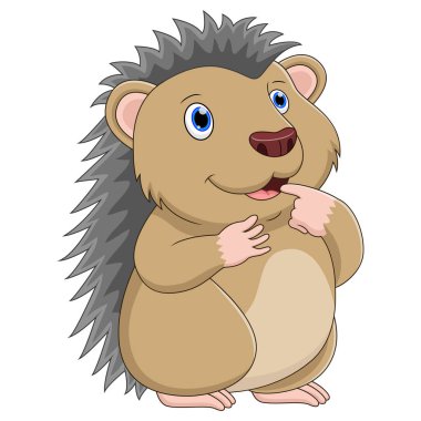 Beyaz arka planda neşeli, ayakta duran kirpi çizgi filmi.