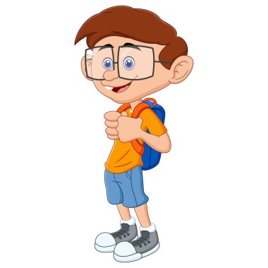 Tatlı gözlüklü çocuk okula gidiyor.