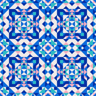 Geometrik dikişsiz desenli stok vektör çizimi. Fayanslar için vektörsüz doku. Mavi soyut arkaplan.