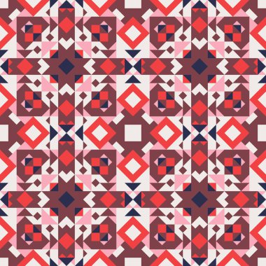 Kırmızı soyut arka plan. Geometrik dikişsiz desenli stok vektör çizimi. Fayanslar için vektörsüz doku.