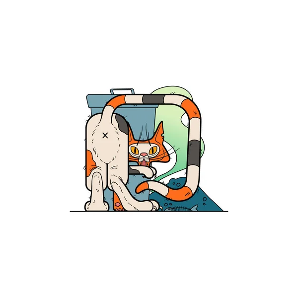 Gato Bonito Desenho Animado Colorido Gato Engraçado Bonito Preguiçoso Ilustração —  Vetores de Stock