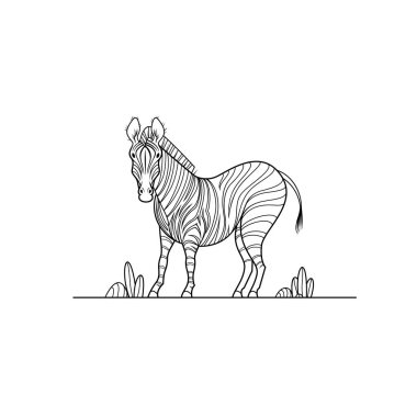 Zebra cartoon outline vector stock illustration for coloring book. African wild animal concept for coloring page. Zebra outline tattoo sketch. Vector illustration of zebra.