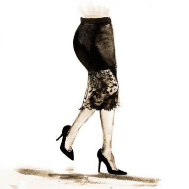 Kadınların bacaklarını, dantel ve yüksek topuklu ayakkabılar ile düz etek. Lo