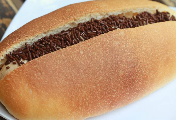 Домашний Вкусный Хлеб Шоколадом Сливками — стоковое фото