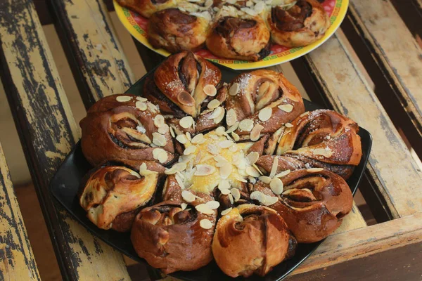 Rotolo Cannella Delizioso Fatto Casa Con Mandorla — Foto Stock