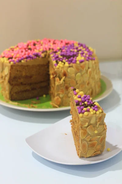 Torta Deliziosa Fatta Casa Con Crema Cioccolato Formaggio — Foto Stock