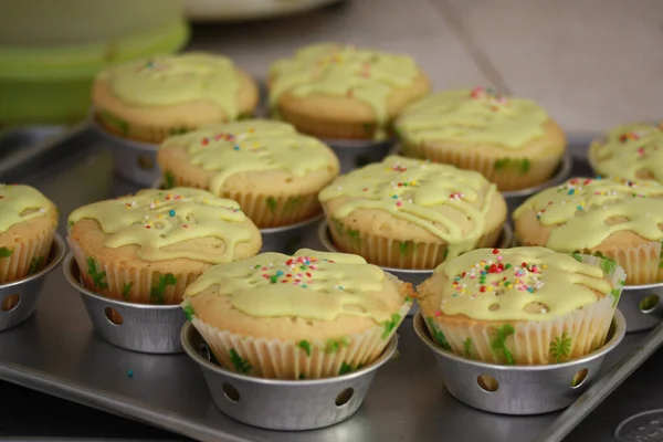 Σπιτικό Delicious Cup Cake Ζάχαρη Άχνη — Φωτογραφία Αρχείου