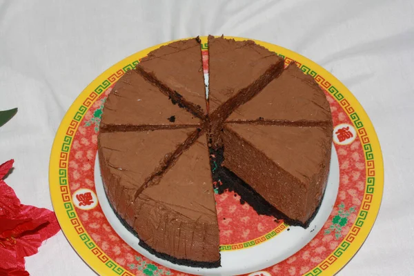 Домашний Вкусный Шоколадный Торт Сливками Вишней — стоковое фото