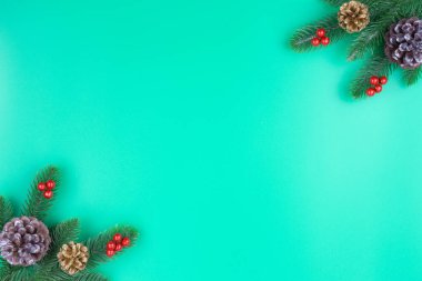 Noel kompozisyonu, kırmızı Noel dekorasyonunun üst görüntüsü