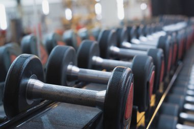 Egzersiz ve güç eğitimi için bir çift dambıl. Spor, spor