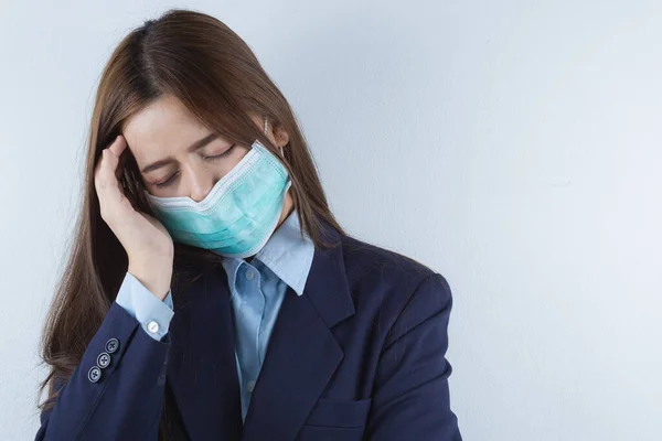 Mulher Negócios Tossindo Gripe Coronavírus Coronavirus Poluição Conceito — Fotografia de Stock