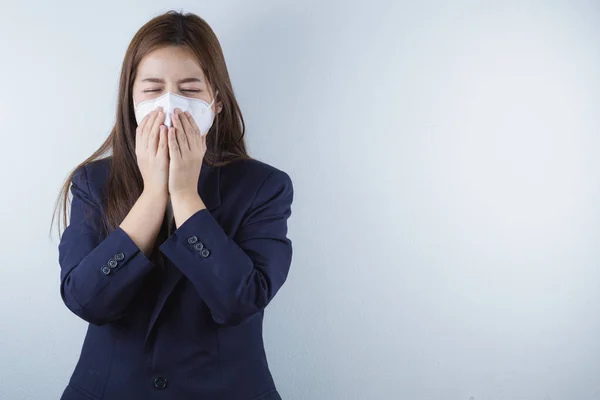 Mulher Negócios Tossindo Gripe Coronavírus Coronavirus Poluição Conceito — Fotografia de Stock