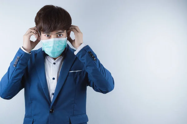 Homem Negócios Usando Máscara Facial Proteção Contra Coronavírus Frio Coronavirus — Fotografia de Stock