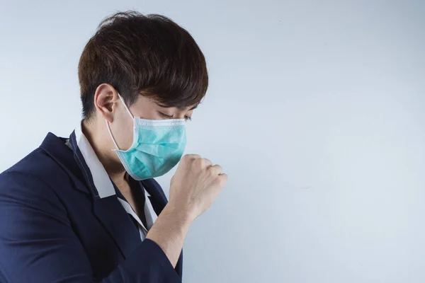 Hombre Negocios Tosiendo Gripe Por Coronavirus Coronavirus Contaminación Atmosférica Concepto —  Fotos de Stock