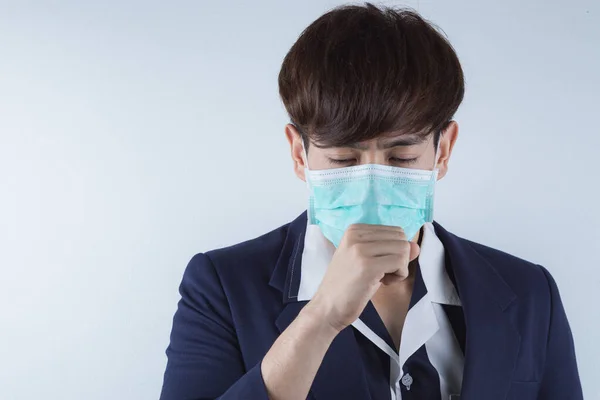 这名商人咳嗽流感从验尸报告和下午2 Coronavirus Air Pollution Concept — 图库照片