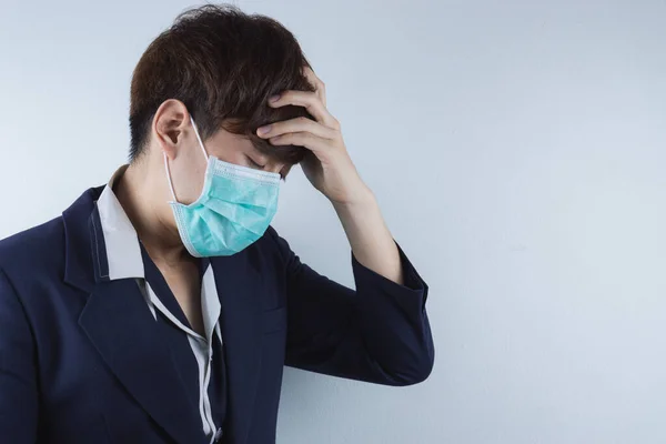Orang Bisnis Batuk Flu Dari Coronavirus Dan Coronavirus Dan Polusi — Stok Foto