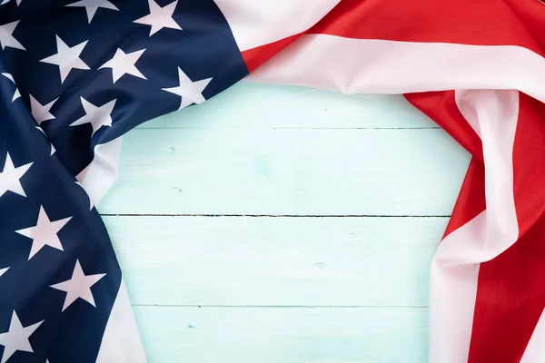 Amerikansk Flag Blå Træbaggrund Usa Memorial Dag Præsidenter Dag Veteraner - Stock-foto