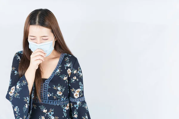 Asiatische Schöne Glückliche Hipsterfrau Trägt Eine Medizinische Schutzmaske Zum Schutz — Stockfoto