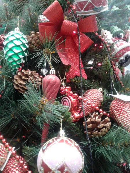 Branch Eaten Colorful Balls Toys Hang Christmas Knocking House Santa — Stock Photo, Image