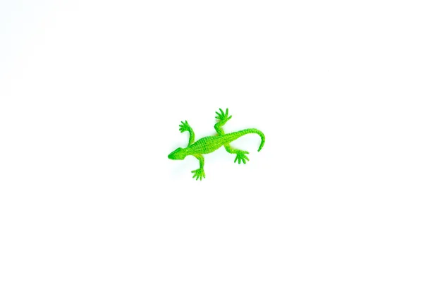 Brinquedo lagarto verde no fundo branco — Fotografia de Stock