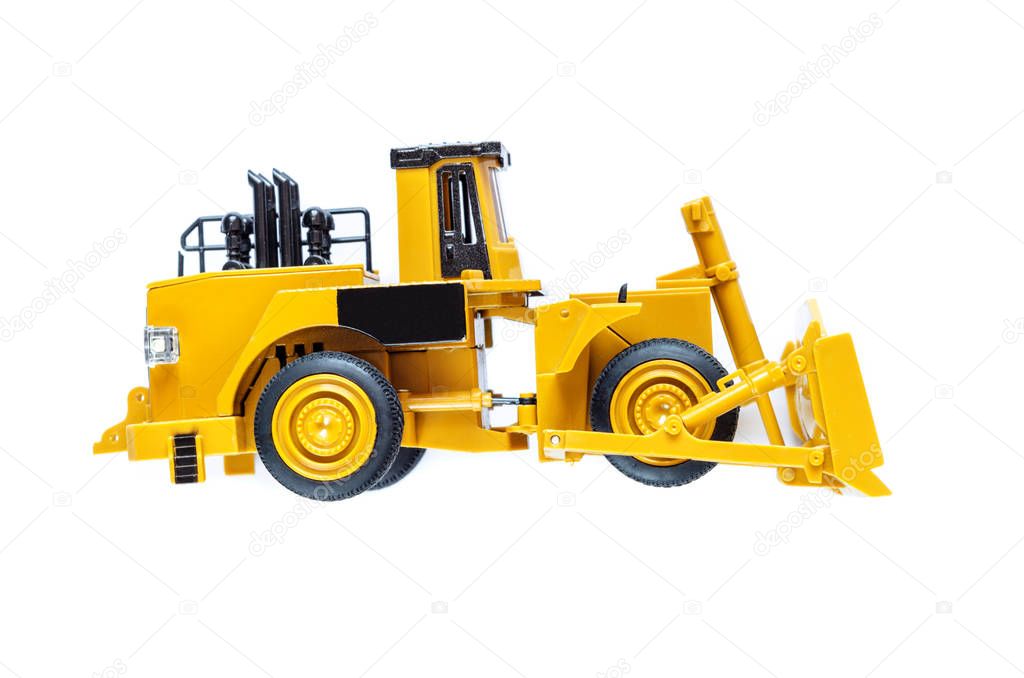 child toy tractor on white background