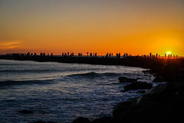 Pôr Sol Laranja Quente Jetty Venice Florida — Fotografia de Stock