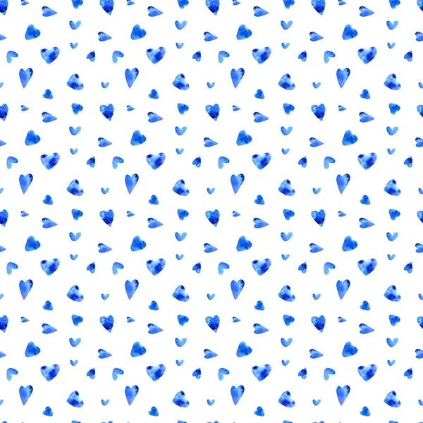 水彩画です手描き シームレスなパターン青い小さな心 — ストック写真