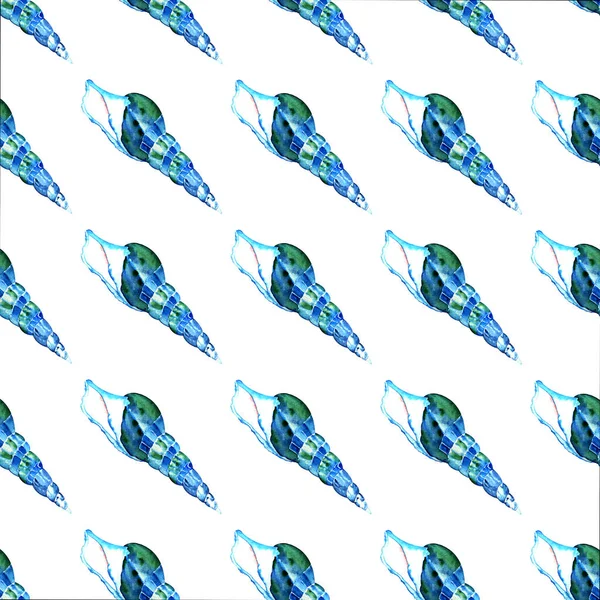 Aquarell Illustration Handzeichnung Nahtloses Muster Blaue Muschel — Stockfoto