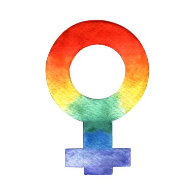 Suluboya çizimi. El boyası. Beyaz arka planda bir gökkuşağı feminizmi kadın sembolü.