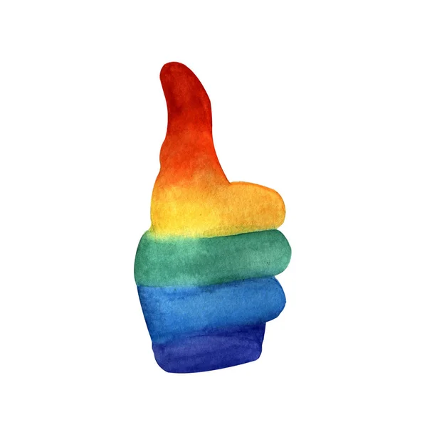 Suluboya çizimi. El boyası. beyaz arkaplanda gökkuşağı sembolü parmakla.