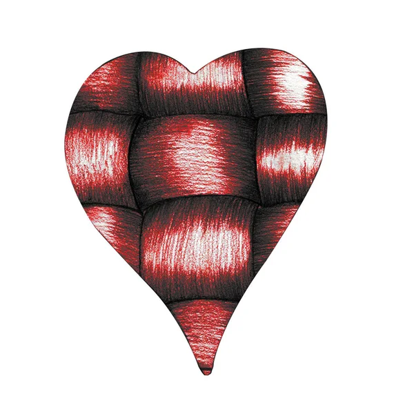 Siyah Kalemle Çizilmiş Boyası Kalp Beyaz Bir Arkaplanda Örülmüş Kumaştan — Stok fotoğraf