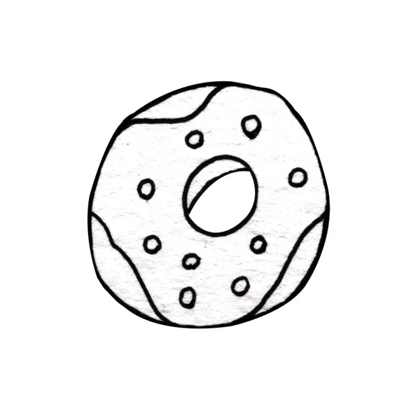Ilustração Lápis Preto Pintados Mão Donut Isolado Sobre Fundo Branco — Fotografia de Stock