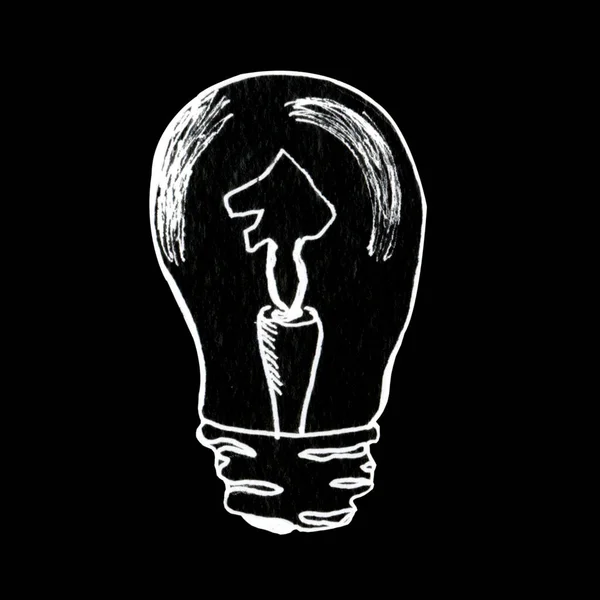 Illustration Black Pencil Hand Painted One Isolated Light Bulb Black — Stock Photo, Image