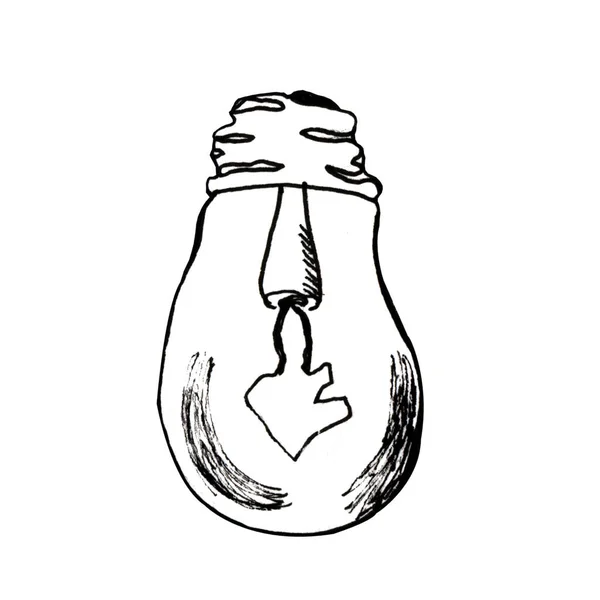 Illustration Crayon Noir Peint Main Une Ampoule Isolée Sur Fond — Photo