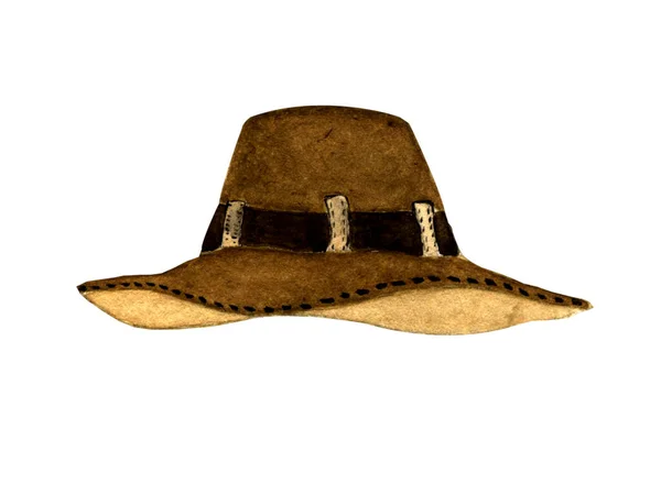 수채화의예 손그리기 빈티지 고립된 식민지 모자가 배경에 — 스톡 사진