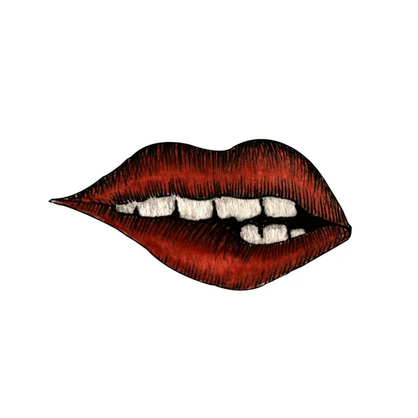Hand Drawn Watercolor Isolated Red Lips White Background — Stock Photo, Image