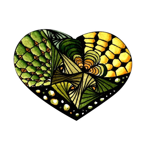 물감으로 추상적 심장은 배경에 노란색 패턴으로 채워져 있습니다 발렌타인데이에 카드를 — 스톡 사진