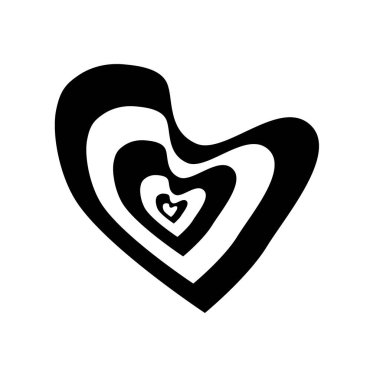 Bir kalbin siyah ve beyaz soyut siluetini oluşturdu. Beyaz arka planda tek bir nesne var. Logo, tasarım, simge, sembol.