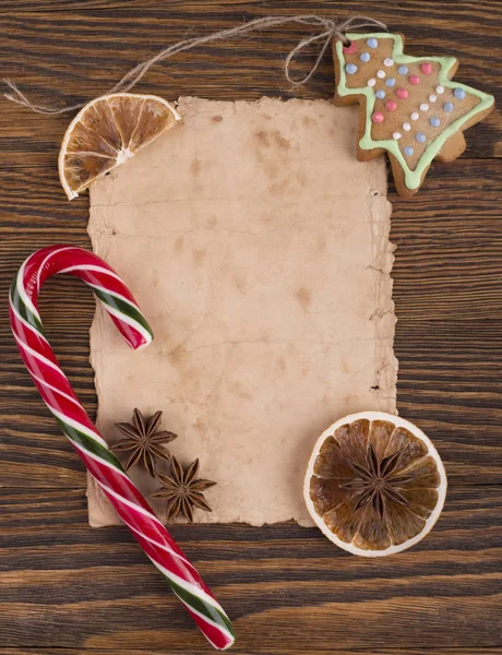 Jul dekorationer ovanifrån med kopia utrymme — Stockfoto