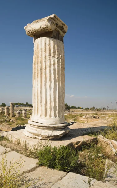 Hierapolis City Ruins. The ruins of the ancient city of Hierapolis is located adjacent to the hot springs of Pamukkale in Turkey. The site is a UNESCO world heritage site.