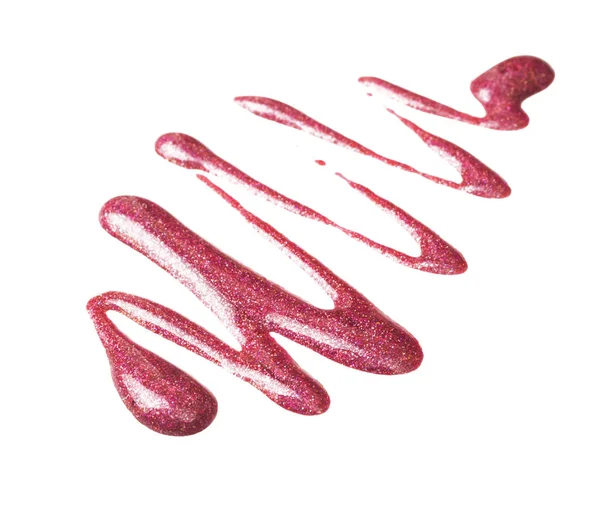 Rosa esmalte de uñas (esmalte) gotas de muestra, aislado en blanco — Foto de Stock