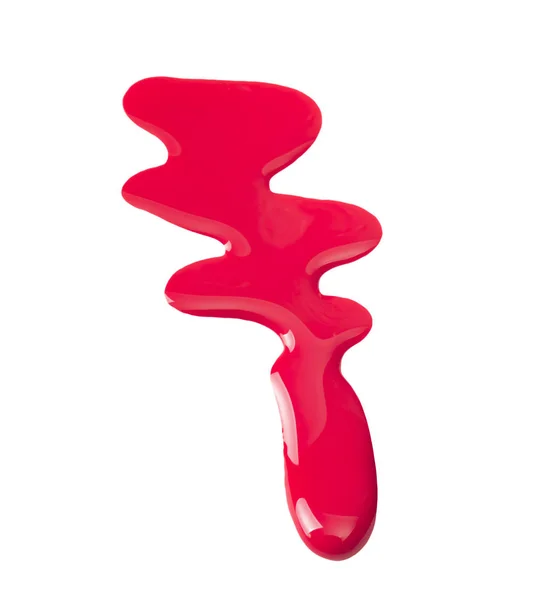 Punainen kynsilakka (emali) tippaa näyte, eristetty valkoinen — kuvapankkivalokuva