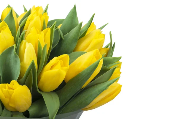 Bouquet Yellow Tulips Copy Space Spring Fresh Flowers Mockup Mothers — Stock Photo, Image
