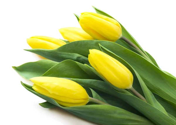 Bouquet Yellow Tulips Copy Space Spring Fresh Flowers Mockup Mothers — Stock Photo, Image
